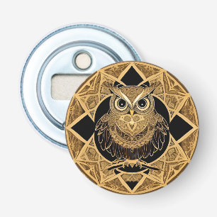 Gouden decoratieve uil mandala ontwerp button flesopener