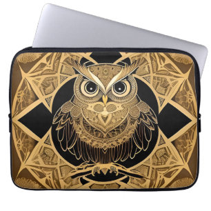 Gouden decoratieve uil mandala ontwerp laptop sleeve