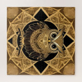 Gouden decoratieve uil mandala ontwerp legpuzzel (Horizontaal)