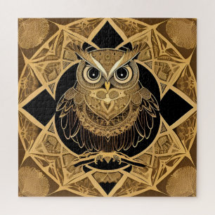Gouden decoratieve uil mandala ontwerp legpuzzel