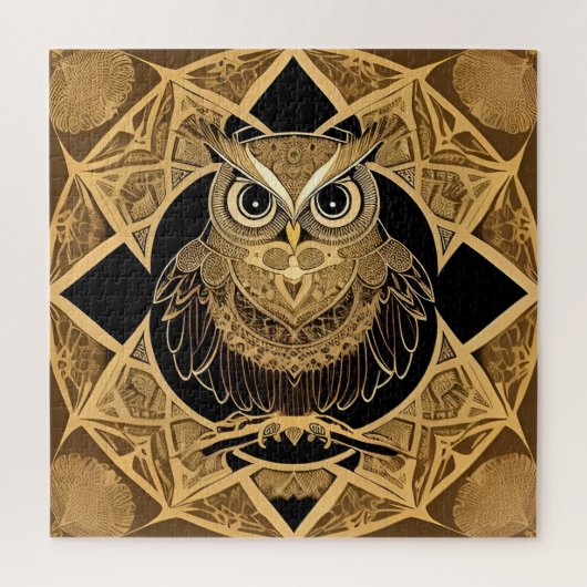 Gouden decoratieve uil mandala ontwerp legpuzzel (Verticaal)