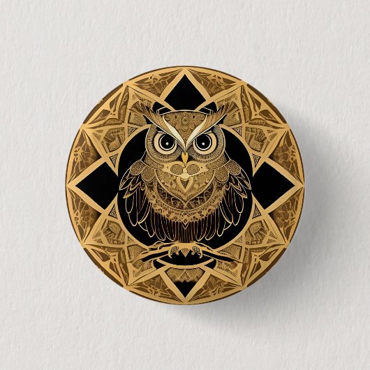 Gouden decoratieve uil mandala ontwerp ronde button 3,2 cm (Voorkant)