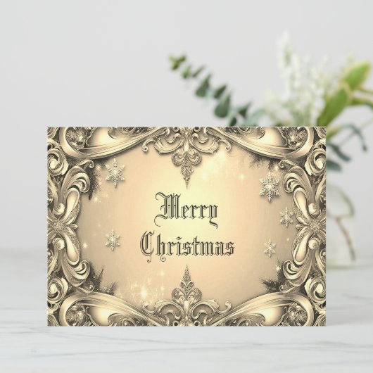 Gouden Decoratieve Vakantie Kerst Kaart (Staand voorkant)