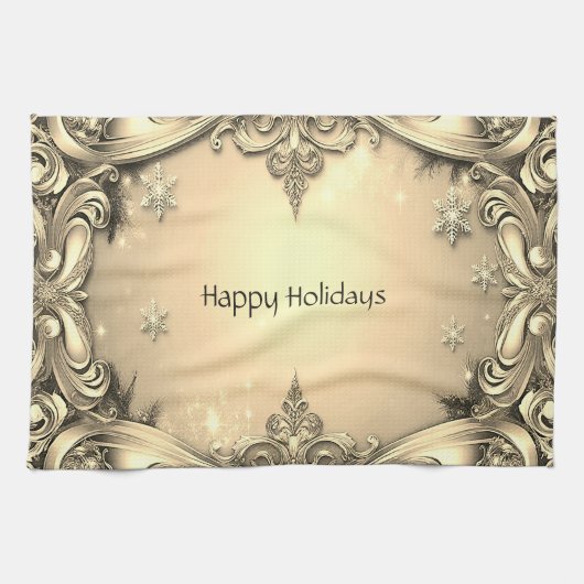 Gouden Decoratieve Vakantie Keuken Handdoek (Horizontaal)