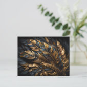 Gouden decoratieve veren briefkaart (Staand voorkant)