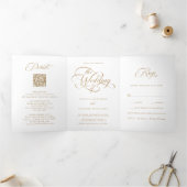 Gouden Delicate Elegant Script Wedding Drieluik Uitnodiging (Binnen)