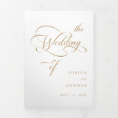 Gouden Delicate Elegant Script Wedding Drieluik Uitnodiging (Cover)