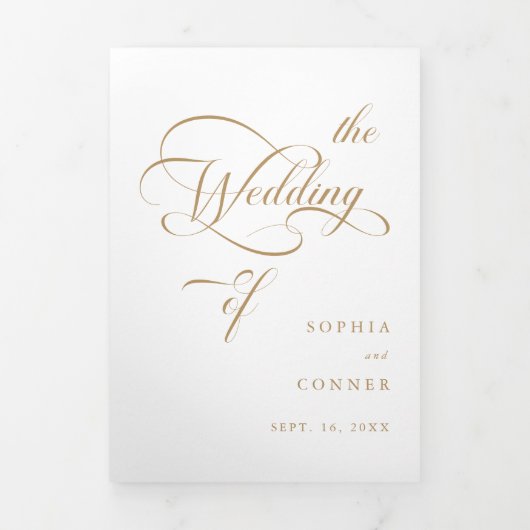 Gouden Delicate Elegant Script Wedding Drieluik Uitnodiging (Cover)