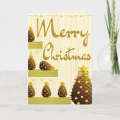 Gouden Denneappels en Script Kerstmis Feestdagen Kaart (Voorkant)
