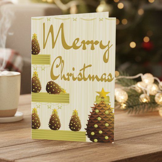Gouden Denneappels en Script Kerstmis Feestdagen Kaart
