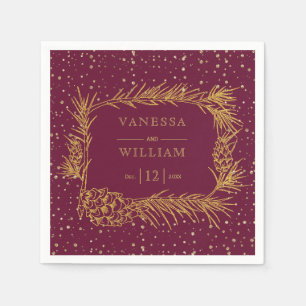 Gouden dennen met kegels Kerstmis burgundy bruilof Servet