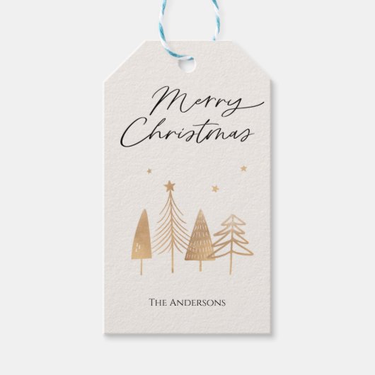 Gouden dennen Modern Merry Christmas Gepersonalise Cadeaulabel (Voorkant)
