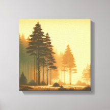 Gouden Dennen Sereniteit – Vintage Bos Canvas Kuns