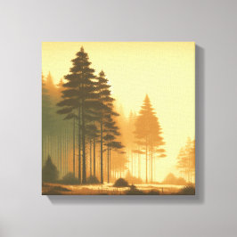 Gouden Dennen Sereniteit – Vintage Bos Canvas Kuns Afdruk