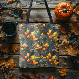 Gouden Dennen Tote met Herfstblad en Denneappel Bag