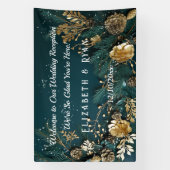 Gouden dennenappels Dennen takken Jager groen Welk Spandoek (Verticaal)