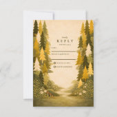 Gouden Dennenbos Bruiloft RSVP Kaartje (Voorkant)