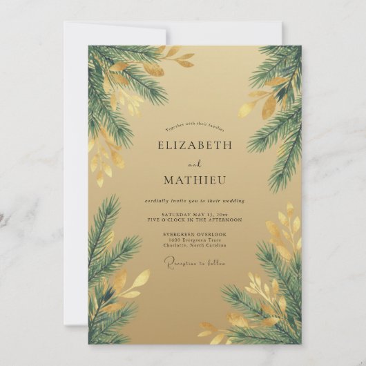 Gouden dennenbos Eucalyptus bruiloft Kaart (Voorkant)