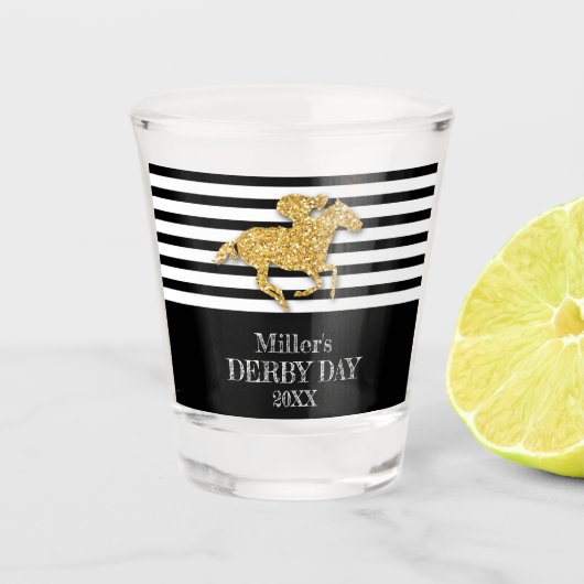 Gouden Derby Day Racehorse Black White Stripes Shot Glas (Voorkant)