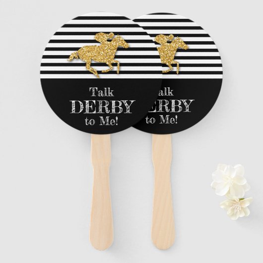 Gouden Derby Racehorse Zwart-witte strepen Handwaaier (Voorkant en achterkant)