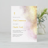 gouden details Eerste mededeling Folie Uitnodiging (Staand Voorkant)