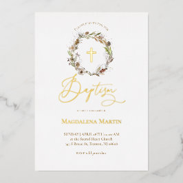 gouden details herfst met Baptisme Folie Uitnodiging