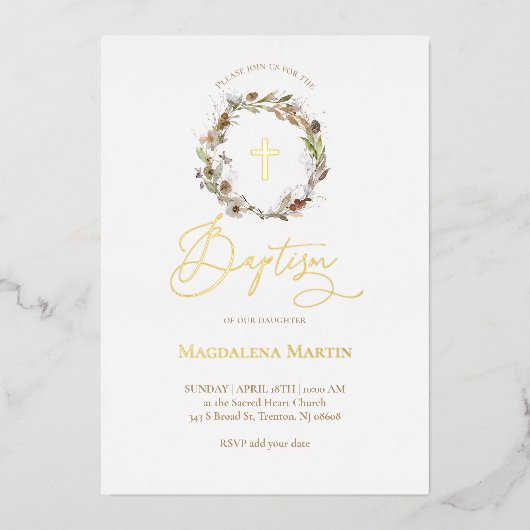 gouden details herfst met Baptisme Folie Uitnodiging (Voorkant)