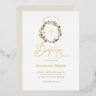 gouden details herfstkrans Doop Folie Uitnodiging