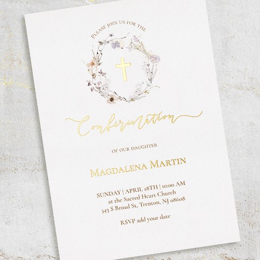 gouden details wildbloemen met bevestiging folie uitnodiging