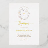 gouden details wilde bloemen met Baptisme Folie Uitnodiging (Voorkant)