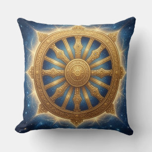 Gouden Dhamma Chakra Spiritueel Symbool Kunst Worp Kussen