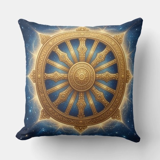Gouden Dhamma Chakra Spiritueel Symbool Kunst Worp Kussen (Voorkant)