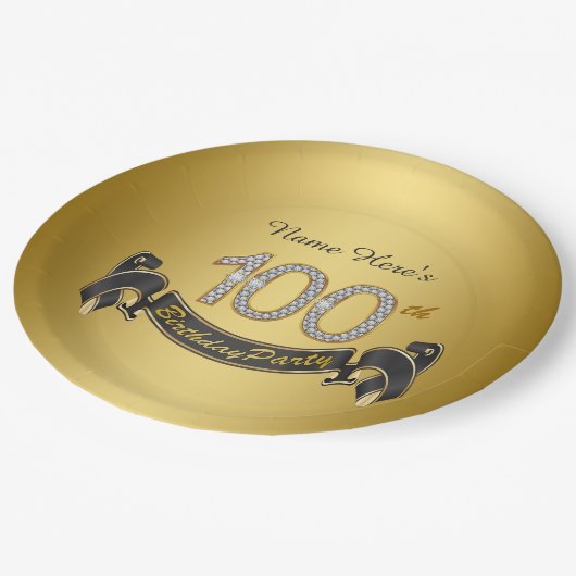 Gouden Diamant 100ste Verjaardagsfeest Papieren Bordje (Gekanteld)