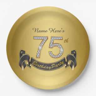 Gouden Diamant 75e Verjaardagsfeestje Papieren Bordje