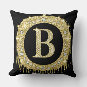 Gouden Diamant B Letter Monogram Persoonlijk Kussen