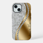 Gouden Diamant Bling Persoonlijk Script iPhone 15 Case (Achterkant)