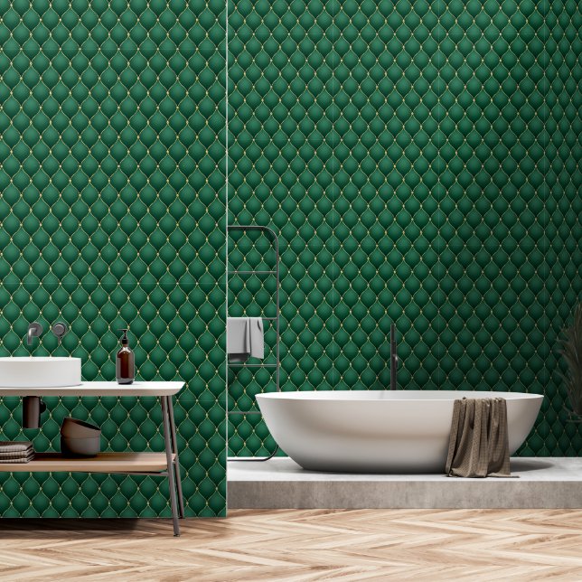 Gouden Diamant Donker Smaragd Groen Behang (Badkamer)