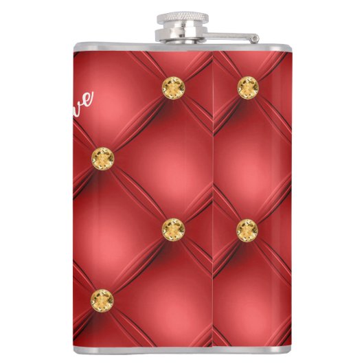 Gouden diamant getuft aangepaste tekst naam rode f heupfles (Achterkant)