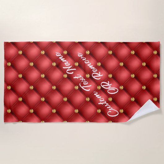 Gouden diamant getuft aangepaste tekst rode strand strandlaken (Voorkant)