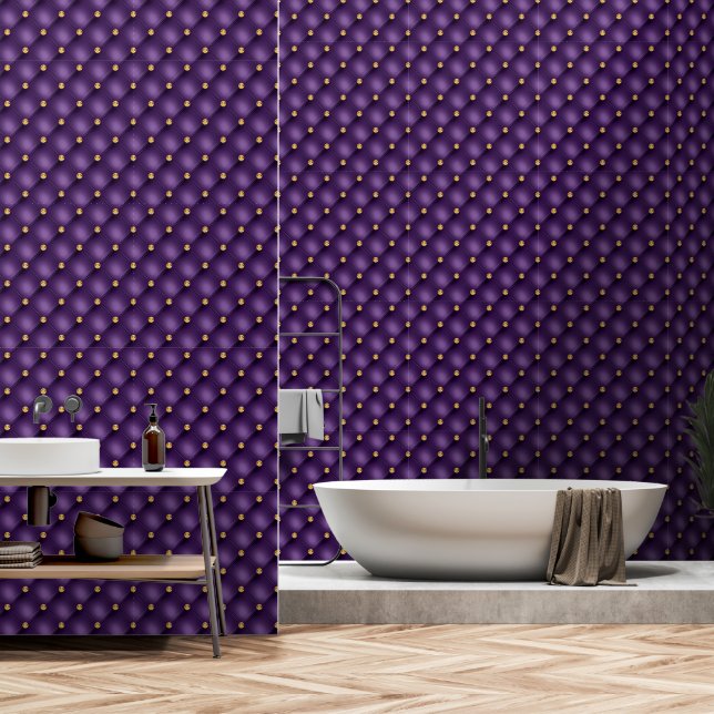 Gouden diamant getuft Paarse Behang (Badkamer)