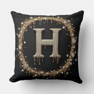 Gouden Diamant H Letter Monogram Kussen