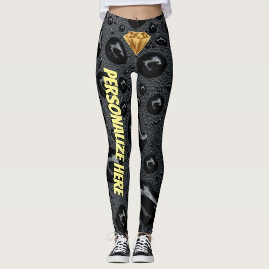 Gouden Diamant in Zwart Custom Unieke Ontwerper Leggings (Voorkant)