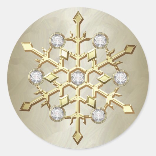 Gouden Diamant Kerstvakantie Sneeuwvlok Ronde Sticker (Voorkant)