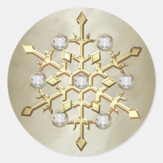 Gouden Diamant Kerstvakantie Sneeuwvlok Ronde Sticker