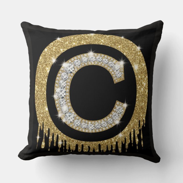 Gouden Diamant Letter C Monogram Persoonlijk Kussen (Voorkant)
