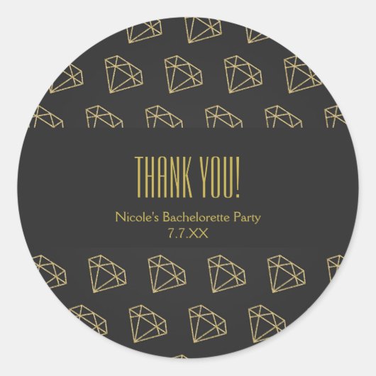Gouden Diamant Modern Design Bachelorette Favor Ronde Sticker (Voorkant)