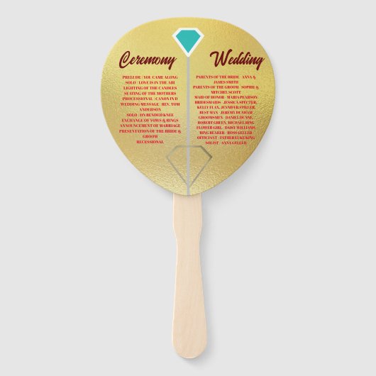 Gouden Diamant Moderne Elegante Aangepaste Huwelij Handwaaier (Achterkant)