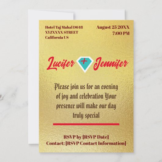 Gouden Diamant Moderne Elegante Aangepaste Huwelij Kaart (Achterkant)