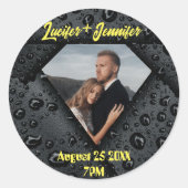 Gouden Diamant Moderne Elegante Aangepaste Huwelij Ronde Sticker (Voorkant)