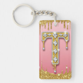 Gouden Diamant Monogram Letter T Roze Cadeaubon Id Sleutelhanger